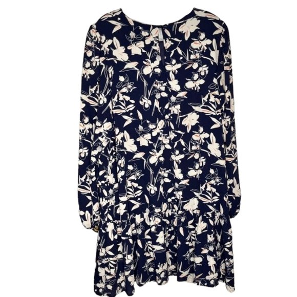 Caslon Floral Iris Print Drop Waist Long Sleeve Dress - Navy/White/Pink - 1X - Picture 3 of 11